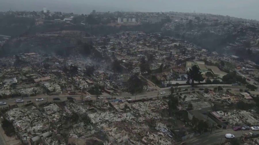 Drone video of devastation in Chile after wildfires swept through