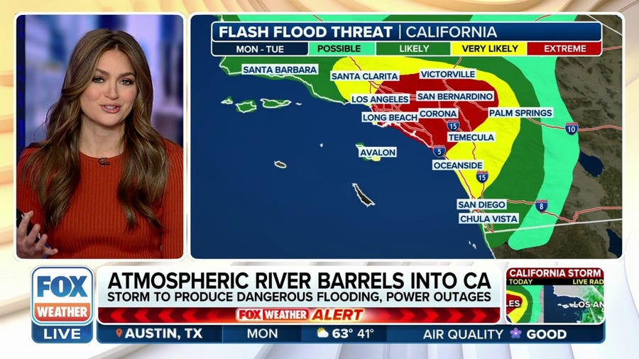 Los Angeles faces life-threatening 'high risk' of flash flooding for second straight day