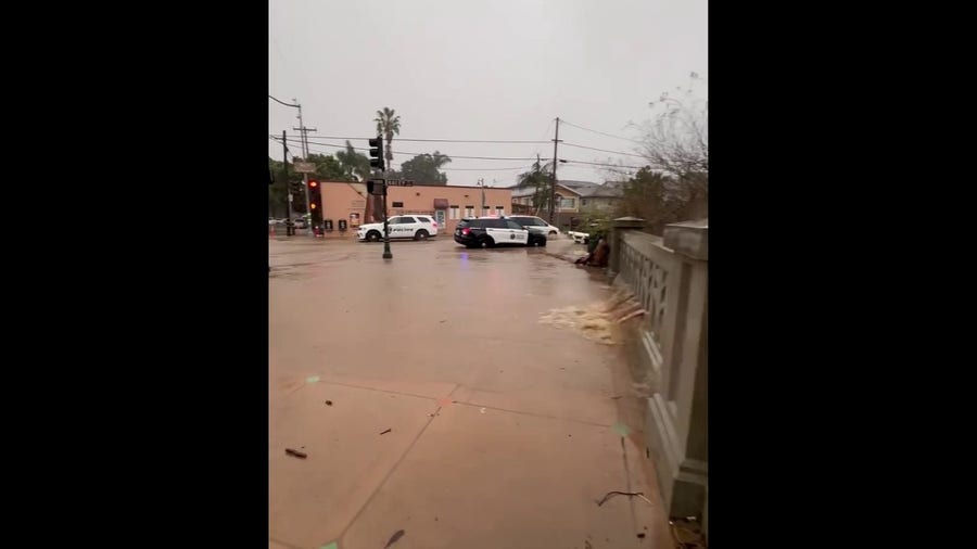 Watch: Water rushes over bridge during flooding from atmospheric river storm in Santa Barbara