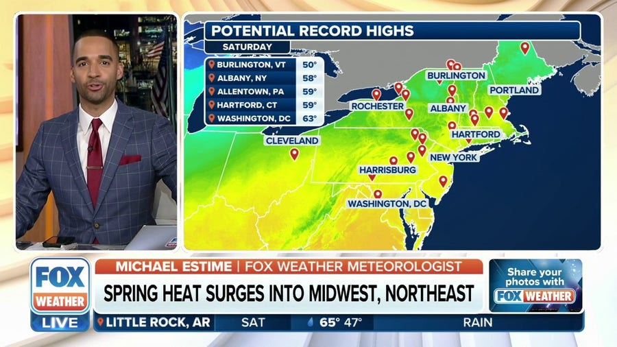 Spring heat surges into Midwest, Northeast