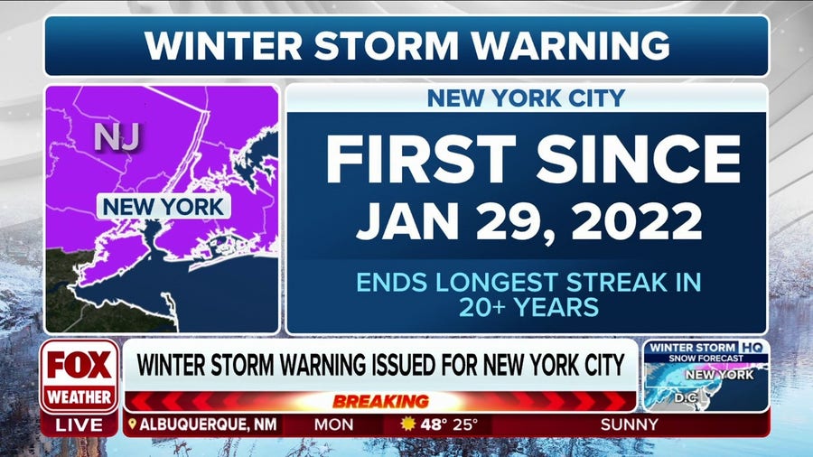 New York City under Winter Storm Warning through Tuesday