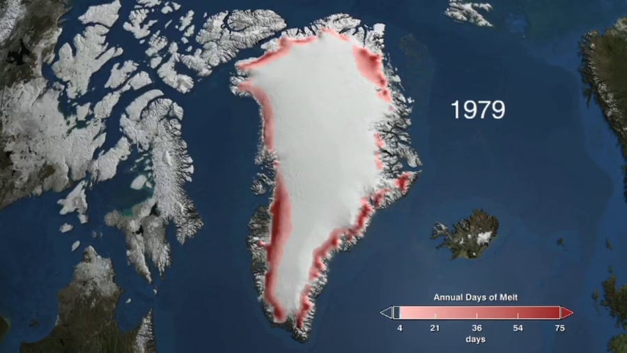 Satellite view of Greenland's shrinking ice cap over 30 years