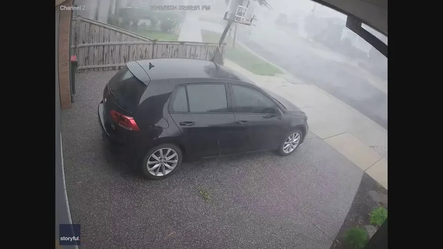 Basketball goal goes for a stroll during wild weather