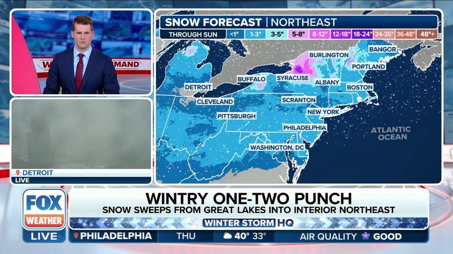 Pair of fast-moving winter storms bringing snow to Great Lakes, Northeast