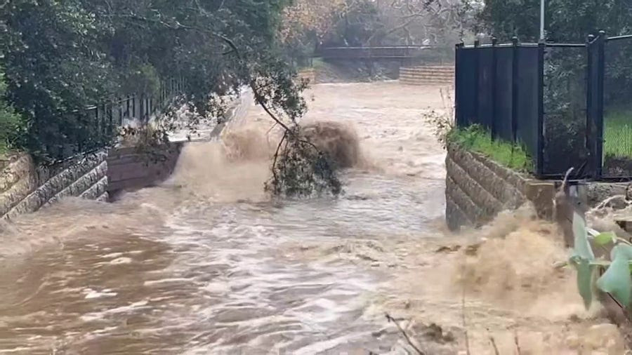 Watch: River rages in Montecito as atmospheric river dumps heavy rain on California
