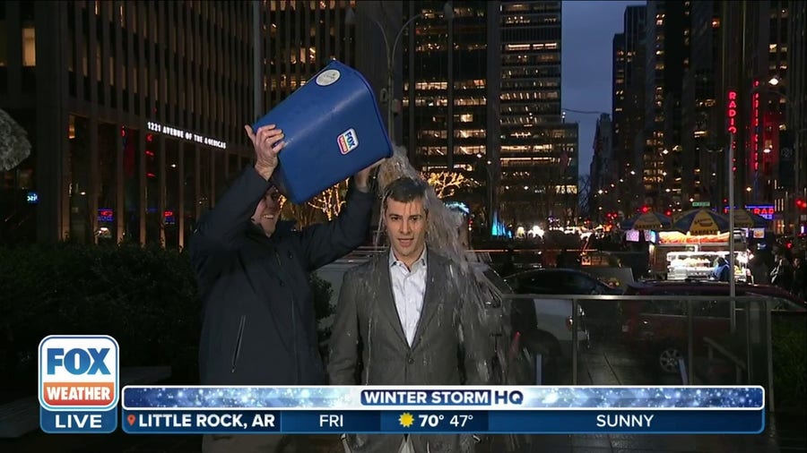 Ian Oliver gets soaked in ice water to promote Polar Plunge