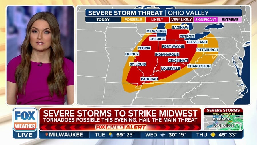 Severe weather threat grows in Midwest with tornadoes possible into overnight hours