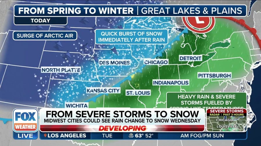 Midwest cities could see rain change to snow Wednesday