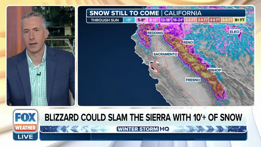 Massive snowstorm set to dump 10-12 feet of snow in California's Sierra Nevada