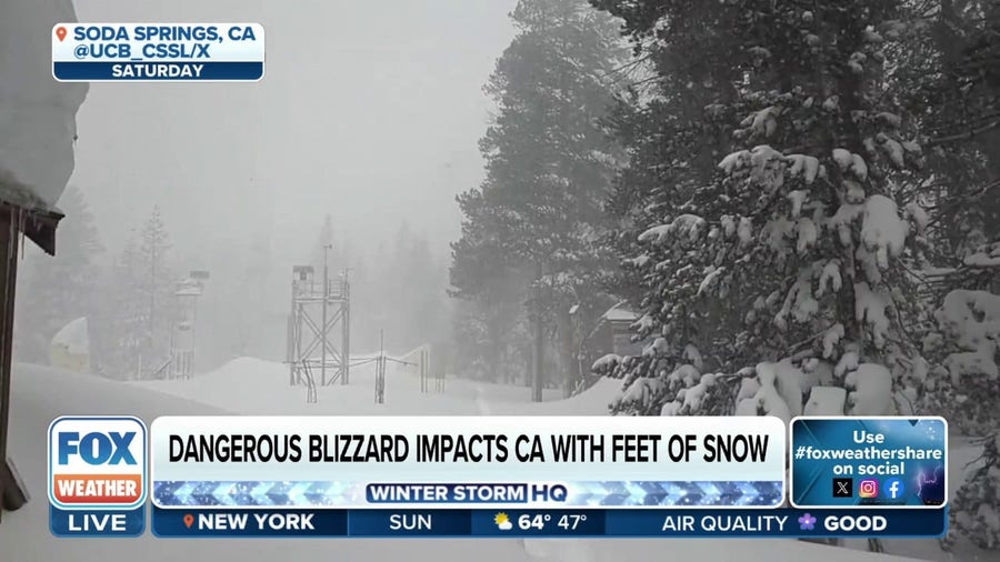 Crippling blizzard conditions continue as California mountains get buried in feet of snow