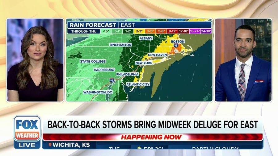Back-to-back storms bring midweek deluge for East