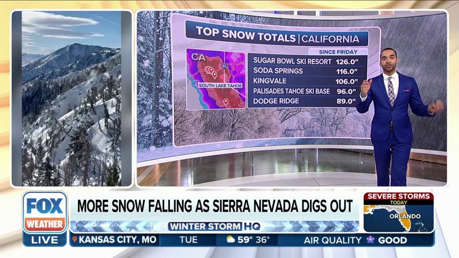 More snow falling in California as Sierra Nevada Mountains dig out