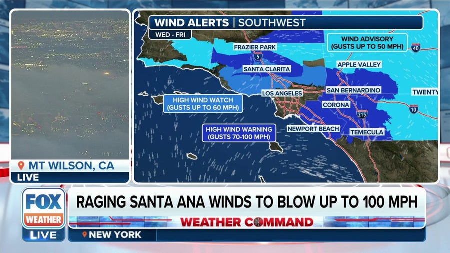 Santa Ana winds could top 100 mph in California