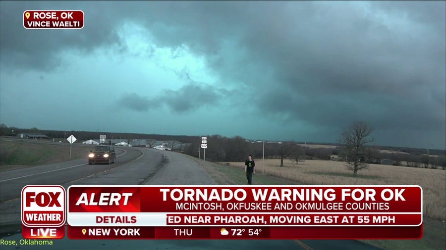 Turbulent skies turn teal as tornado-warned storms roll over Oklahoma