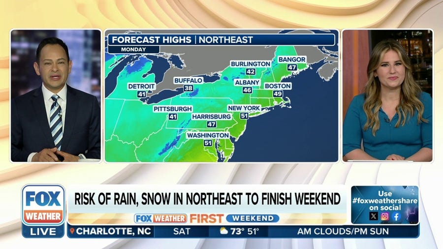 Risk of rain, snow in Northeast to finish weekend