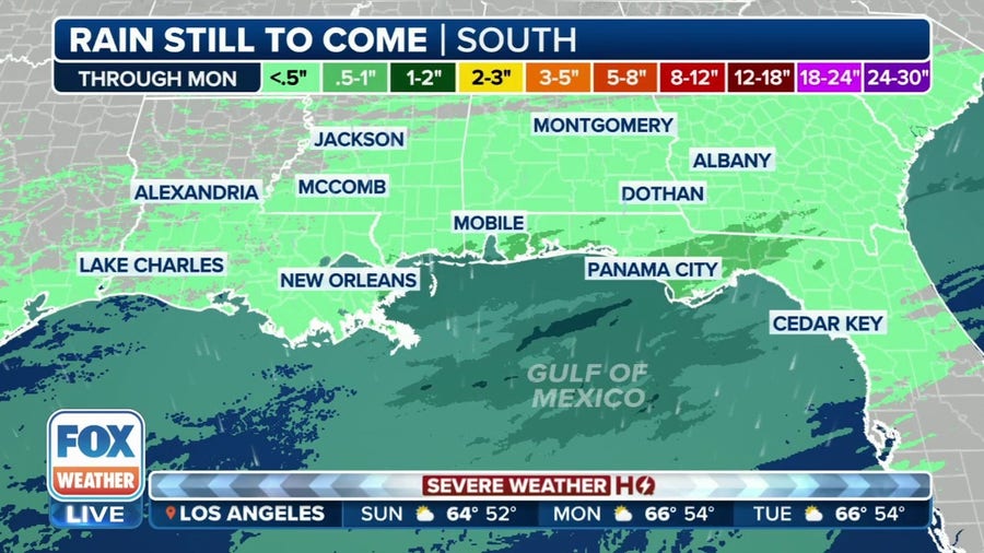 Heavy rains close out St. Patrick's Day weekend with flooding threat for Gulf Coast