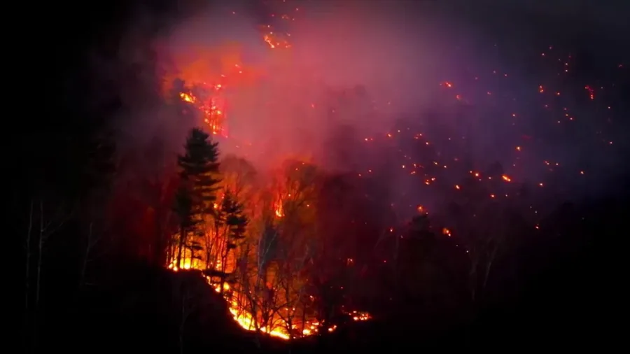 Drone video of wildfires burning in Virginia