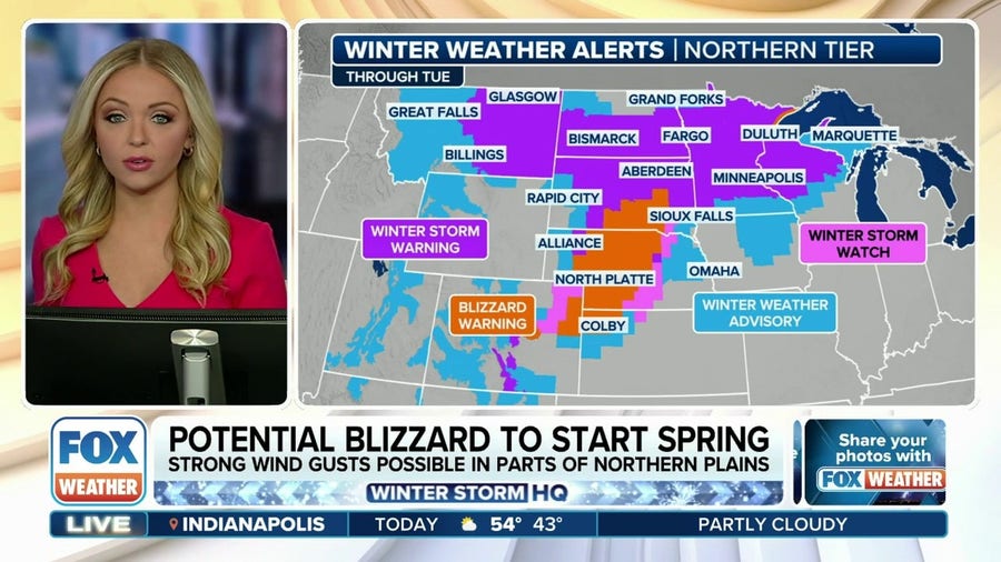 Blizzard Warnings issued as powerful spring winter storm blasts Plains, Upper Midwest with snow