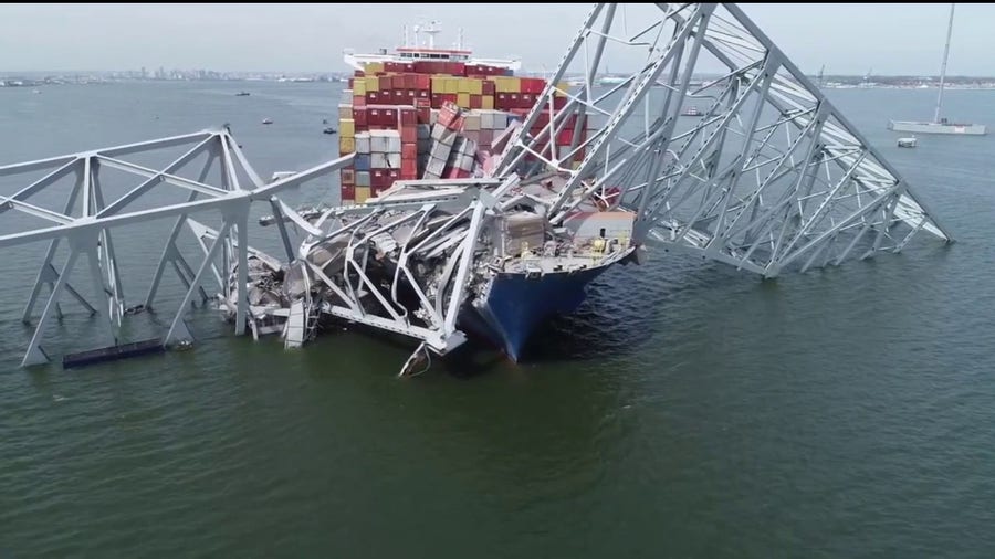 Drone video of the Francis Scott Key Bridge disaster