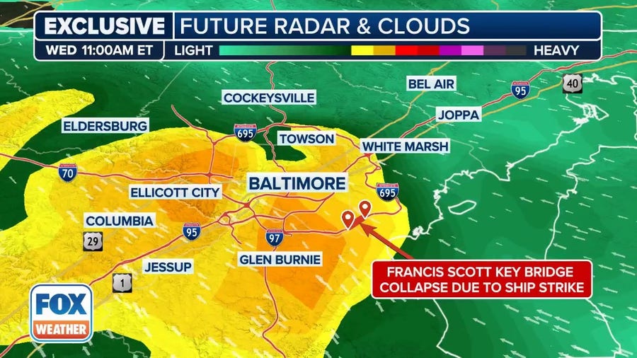 Watch: Exclusive FOX Model Futuretrack shows rain near site of Baltimore bridge collapse