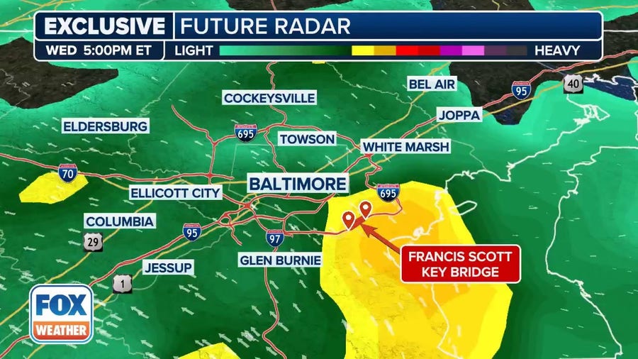 Watch: Exclusive FOX Model Futuretrack shows rain over site of Baltimore bridge collapse