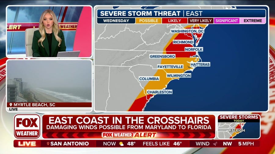 Severe storms threaten mid-Atlantic, Southeast on Wednesday