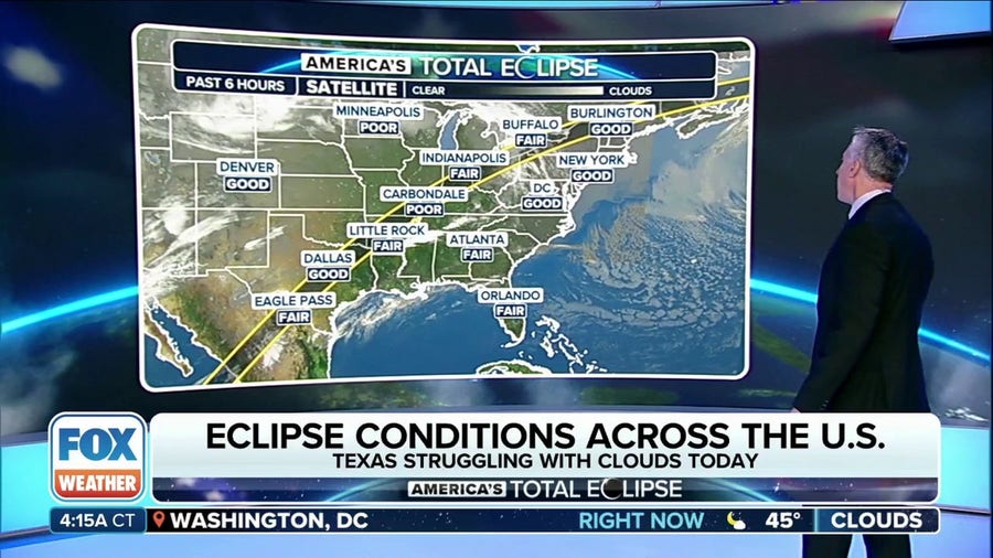Monday morning eclipse weather conditions across US