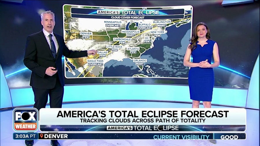 Total solar eclipse forecast shows where clouds could interfere with viewing on Monday