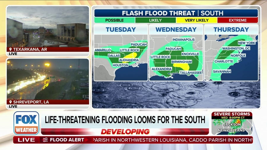 Rounds of rain to drench the South raising the risk for life-threatening flooding