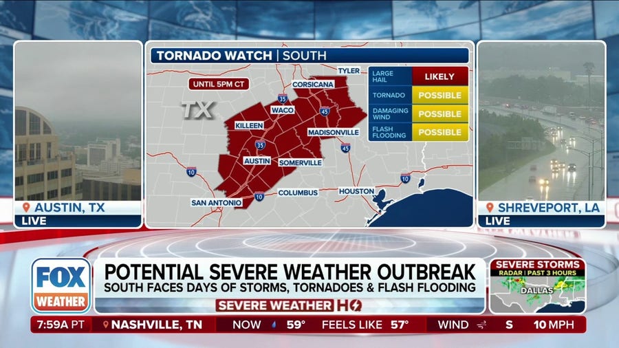 Tornado Watch issued for parts of Central Texas, including cities of Austin and Waco
