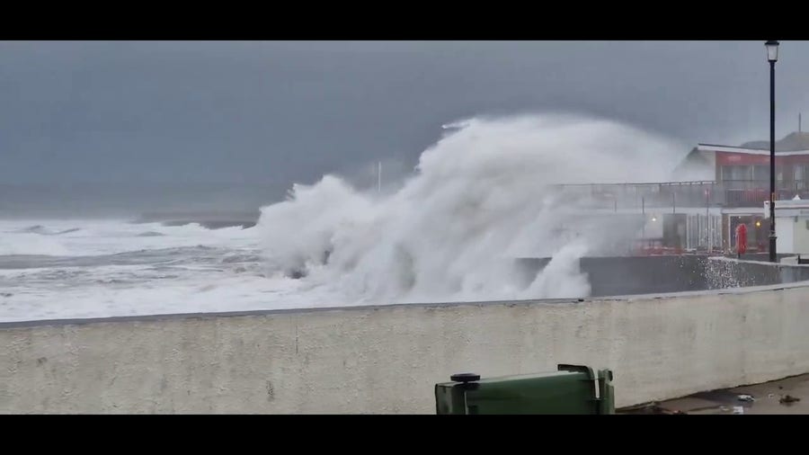 Massive waves from Storm Pierrick crash on UK coast