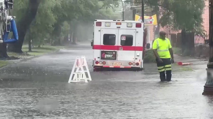Watch: First responders block roads amid Flash Flood Emergency in New Orleans