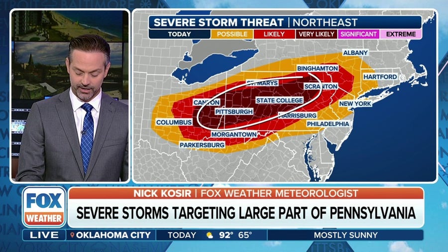 Severe storms threaten from Ohio to Pennsylvania to New York on Sunday