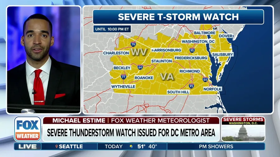 Severe Thunderstorm Watch issued from Baltimore, Washington into much of Virginia