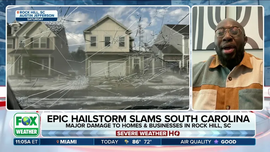 'All Hail Broke Loose': South Carolina resident shovels hail from driveway after stom