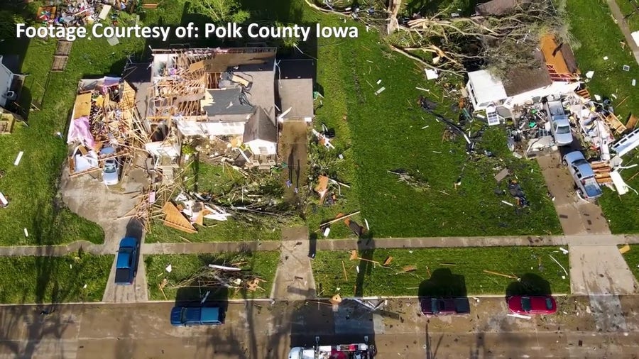 Drone video of tornado damage in central Iowa