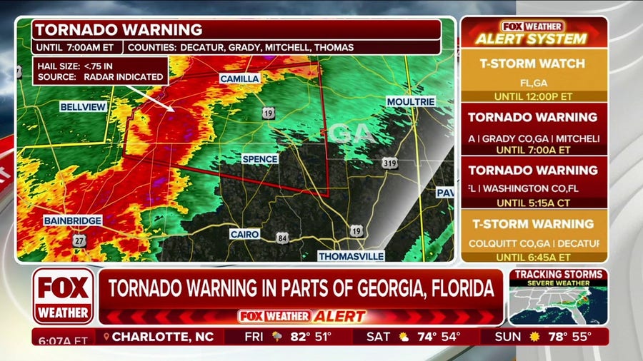 Tornado Warnings issued in parts of Georgia, Florida on Friday morning