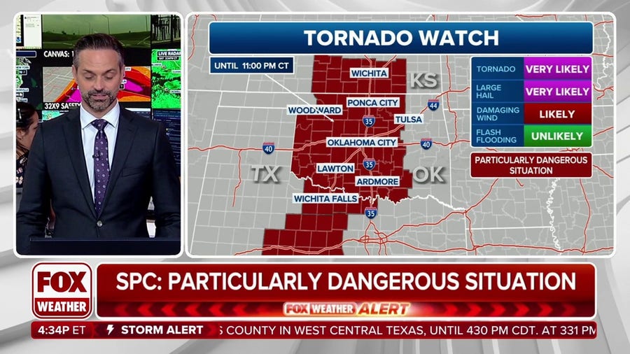 Particularly Dangerous Situation Tornado Watch issued far parts of Texas, Oklahoma and Kansas