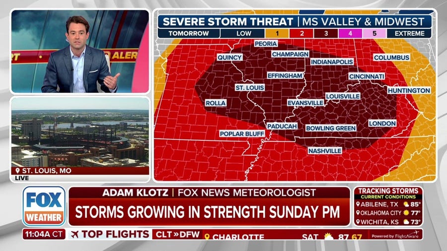 Midwest and Tennessee Valley face the greatest threats for storms on Sunday