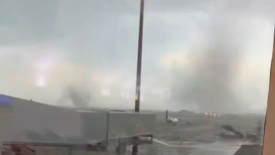 Dual tornadoes spotted from the Midland, Texas airport