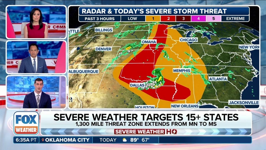 Tuesday's severe weather threat stretches across 16 states from Gulf Coast to Minnesota