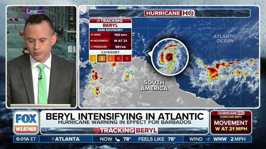 Hurricane Beryl strengthens into Category 2 hurricane