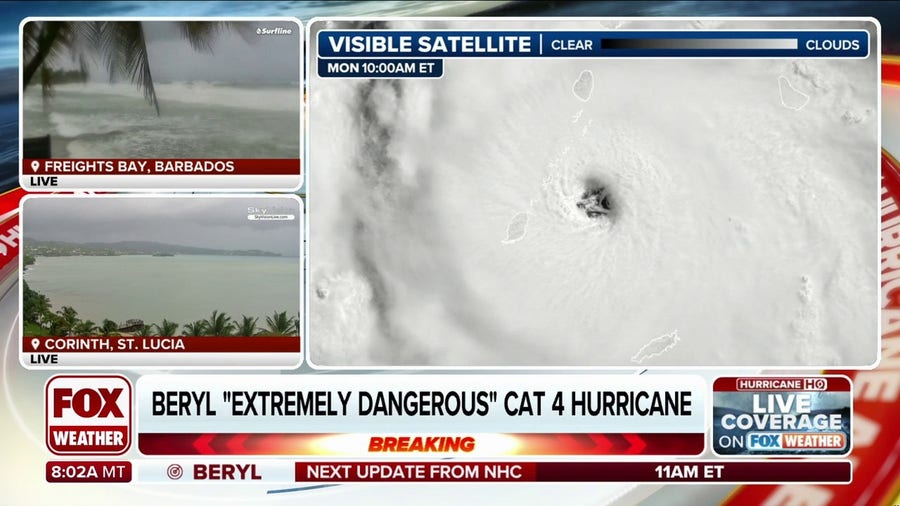 Hurricane Beryl landfall imminent bringing life-threatening storm surge to Caribbean