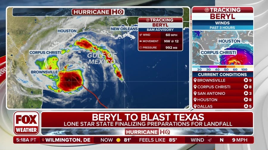 Beryl still expected to regain hurricane status before Texas landfall