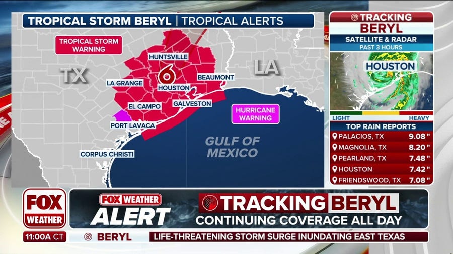 Beryl downgraded to tropical storm after making landfall as hurricane in Texas