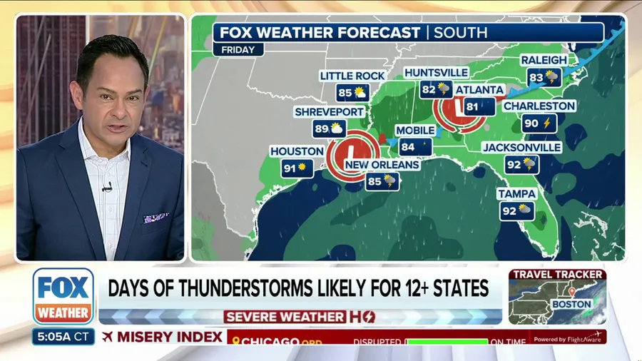 Days of downpours to soak multiple states across South