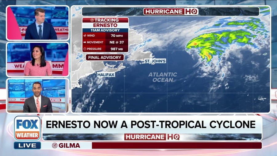 Ernesto now a post-tropical cyclone