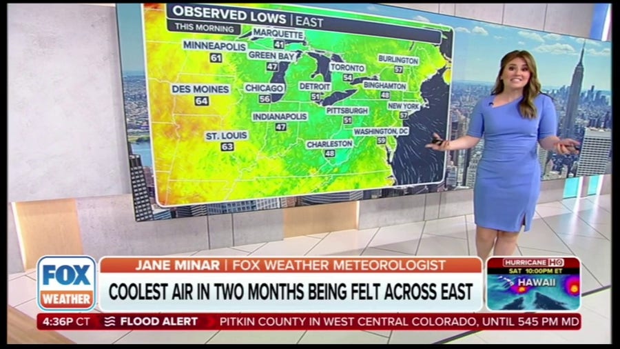 Coolest air in two months being felt across East