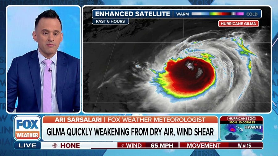 Hurricane Gilma swirls behind Tropical Storm Hone but is on weakening trend