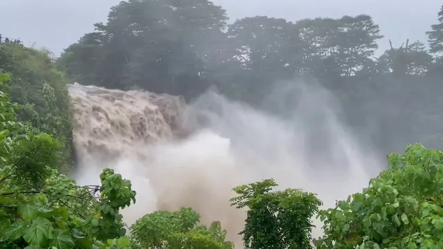 Rainbow Falls in Hilo, Hawaii after Hurricane Hone